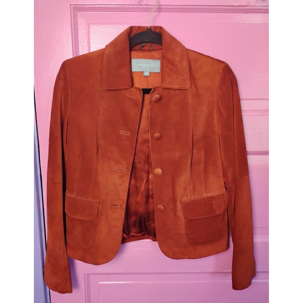 XSP Ann Taylor Suede Leather Jacket Women's L Rust Red Orange Fall Jacket XS